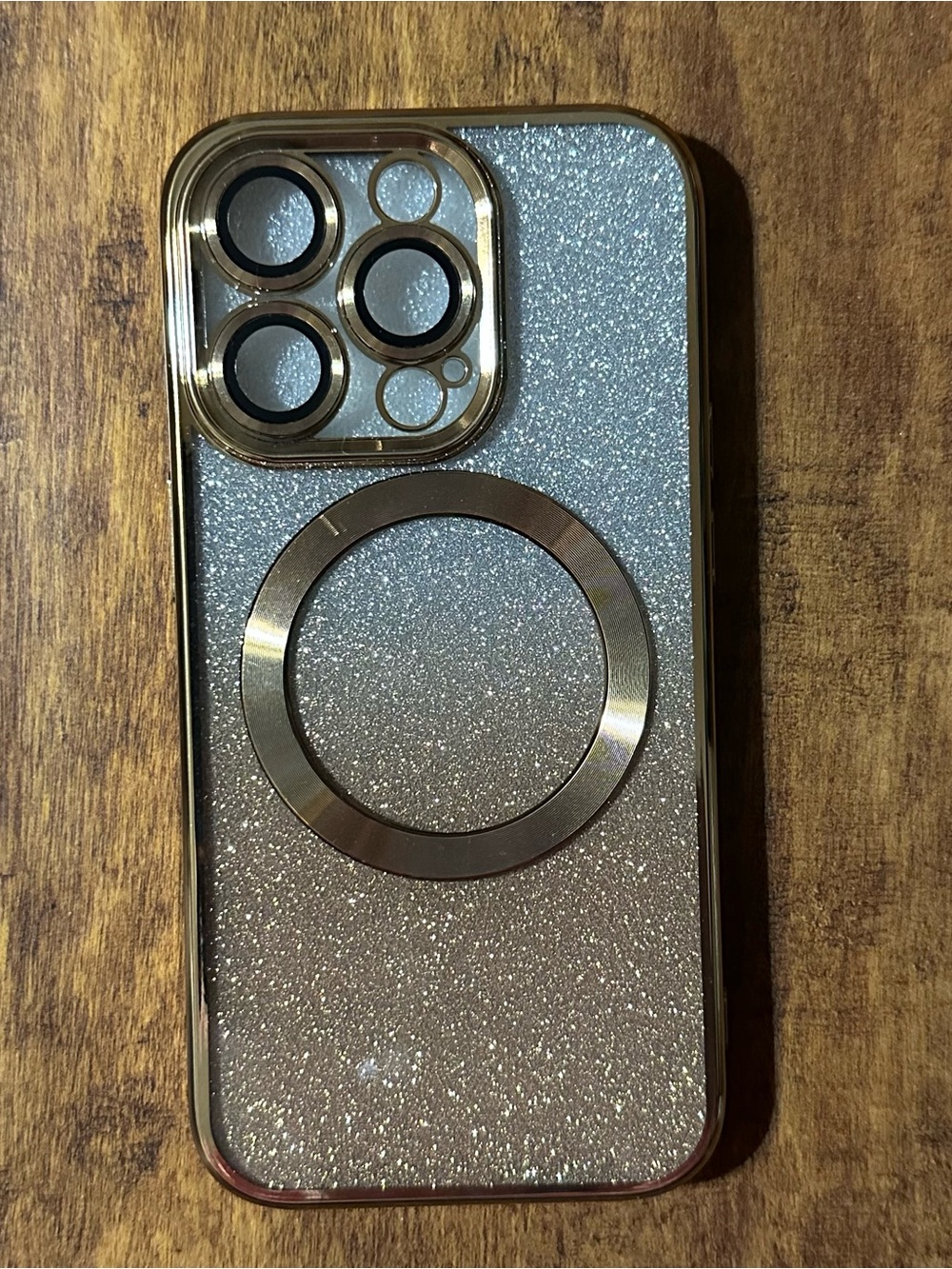 Glitter Gold to Silver Ombre Magnetic iPhone Case with Gold Trim